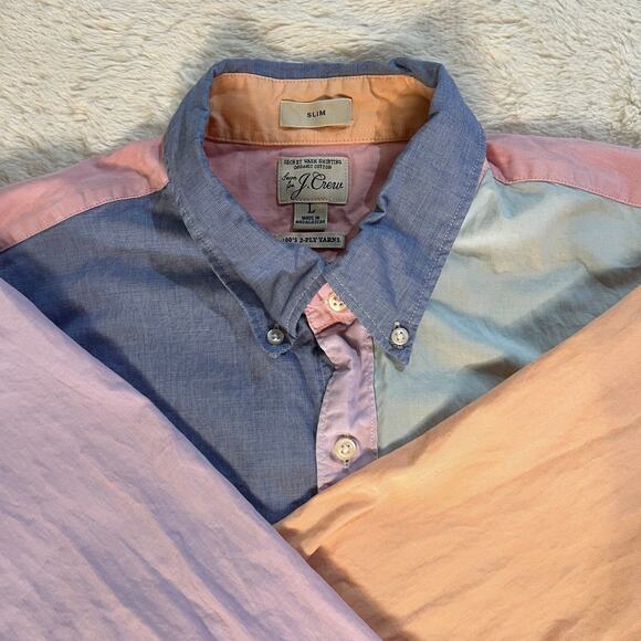 J.Crew Slim Fit Organic Cotton LS Button-Up Oxford – Large – Pastel Color Block - Picture 1 of 7